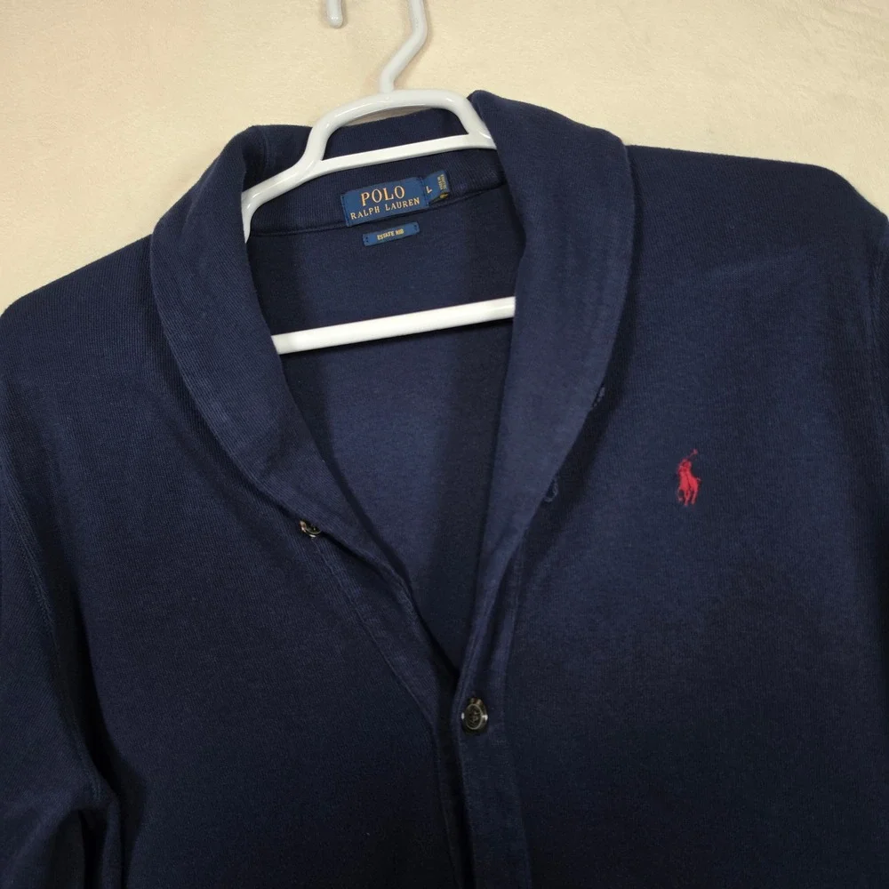 Polo Ralph Lauren Estate Rib Shawl Cardigan Men's L Navy Cotton Preppy